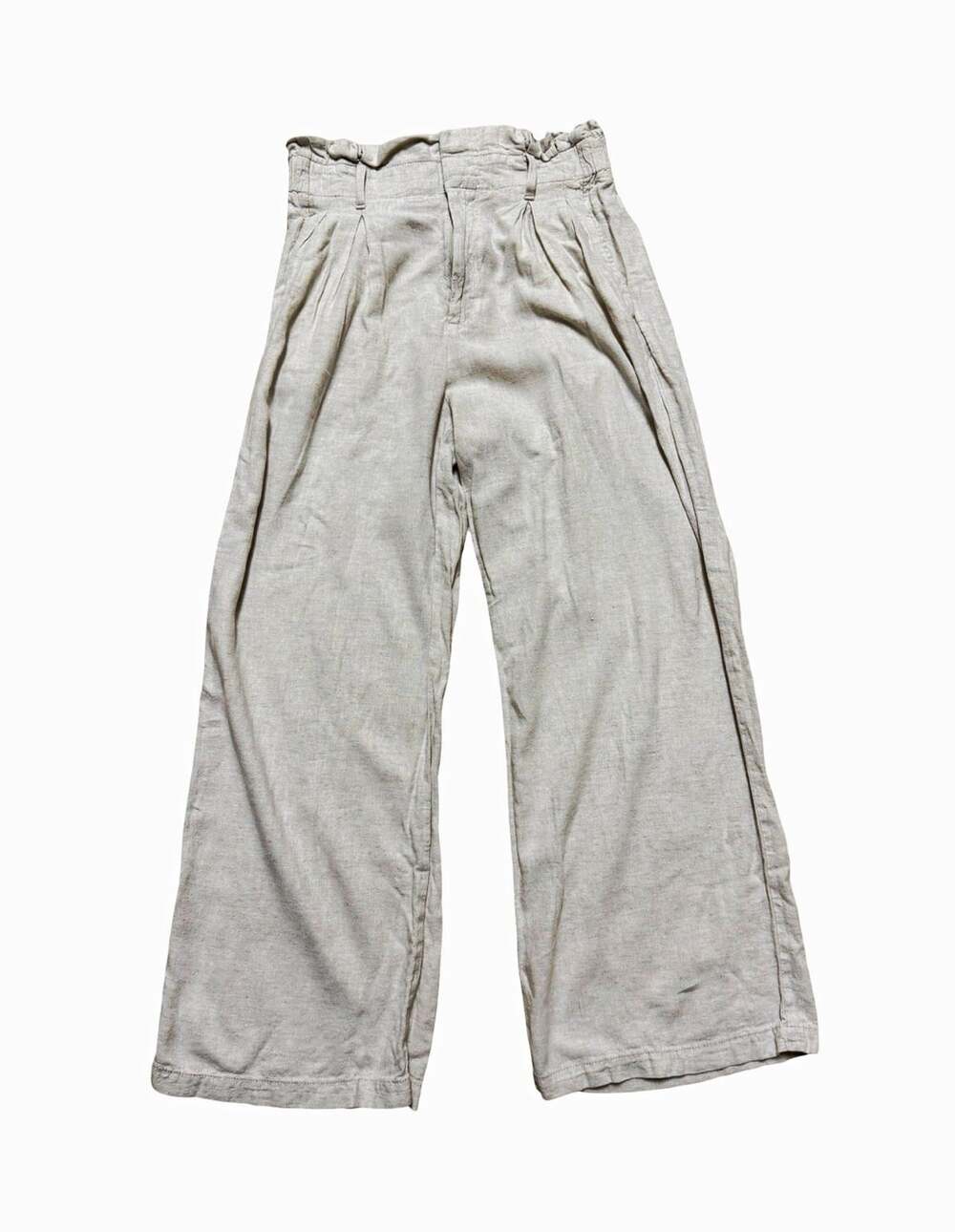 Banana Republic Wide Leg Pants Womens 4 Beige Linen Rayon Belt Loops Solid